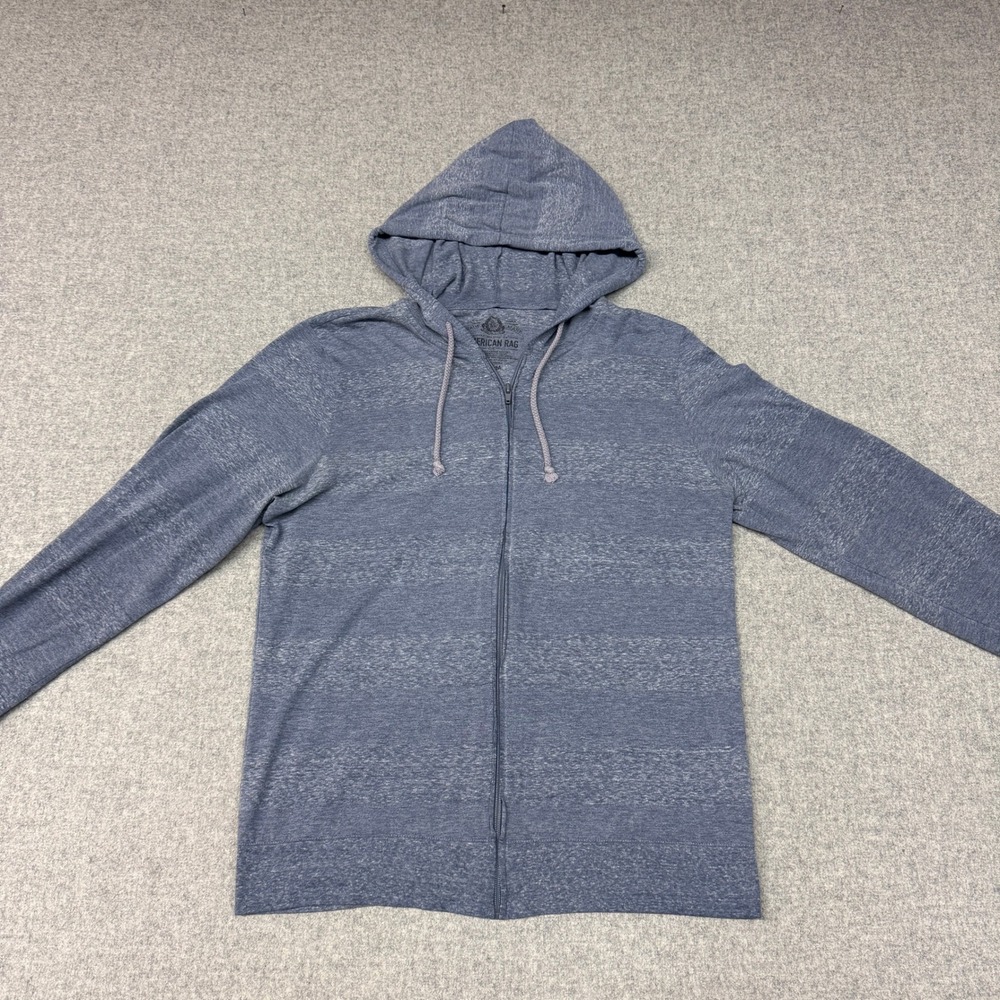 American Rag Full Zip Hoodie Medium Blue Space Dye Lightweight Cotton Blend 1730